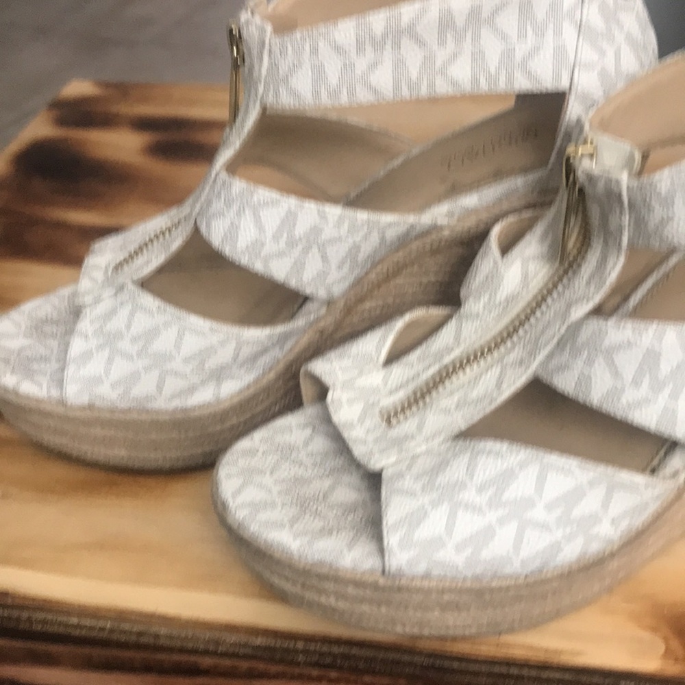 Michael Kors Women's White Logo Zip Wedge Sandals - Picture 2 of 9